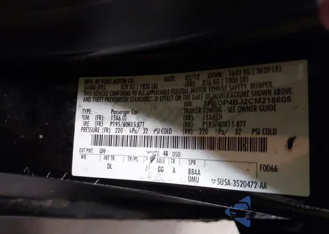 2012 Ford Fiesta Se from USA, damaged, VIN 3FADP4BJ2CM218605